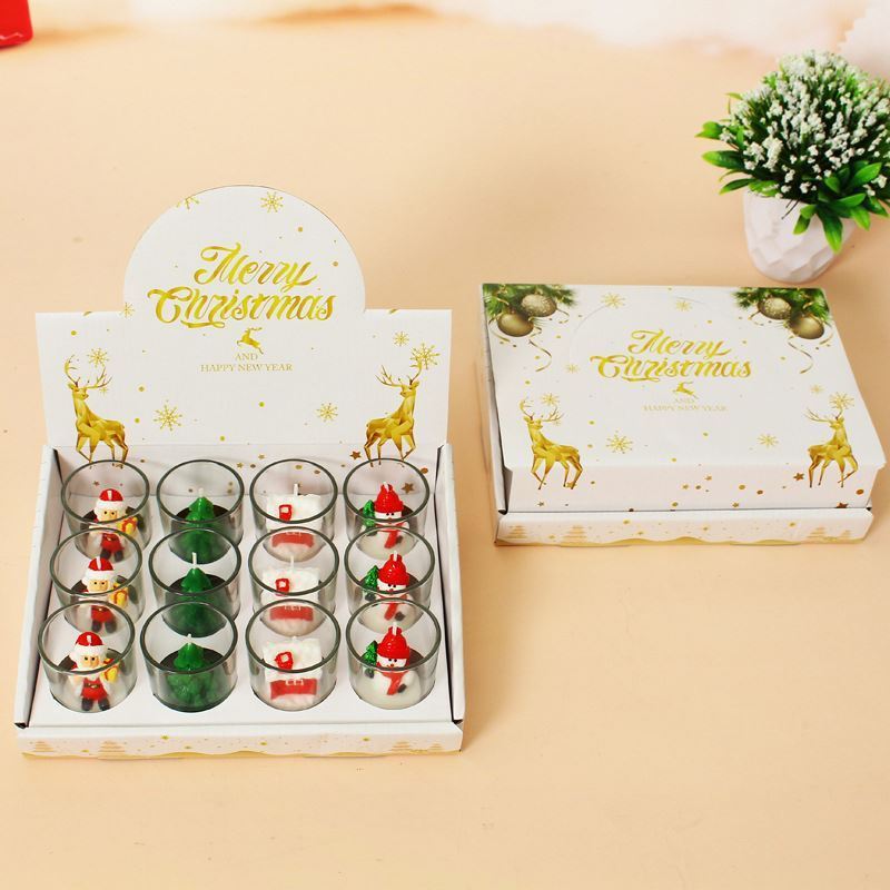 Wholesale 12 / sets of Christmas candles with glass cup snowman snowman Christmas candle light