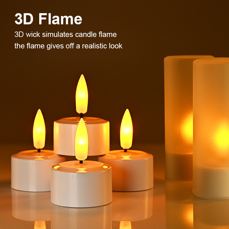 Set Of 12/6  3D Flameless Led Tea Light Candles Warm Light Rechargeable yellow flash tea candle with timing remote control