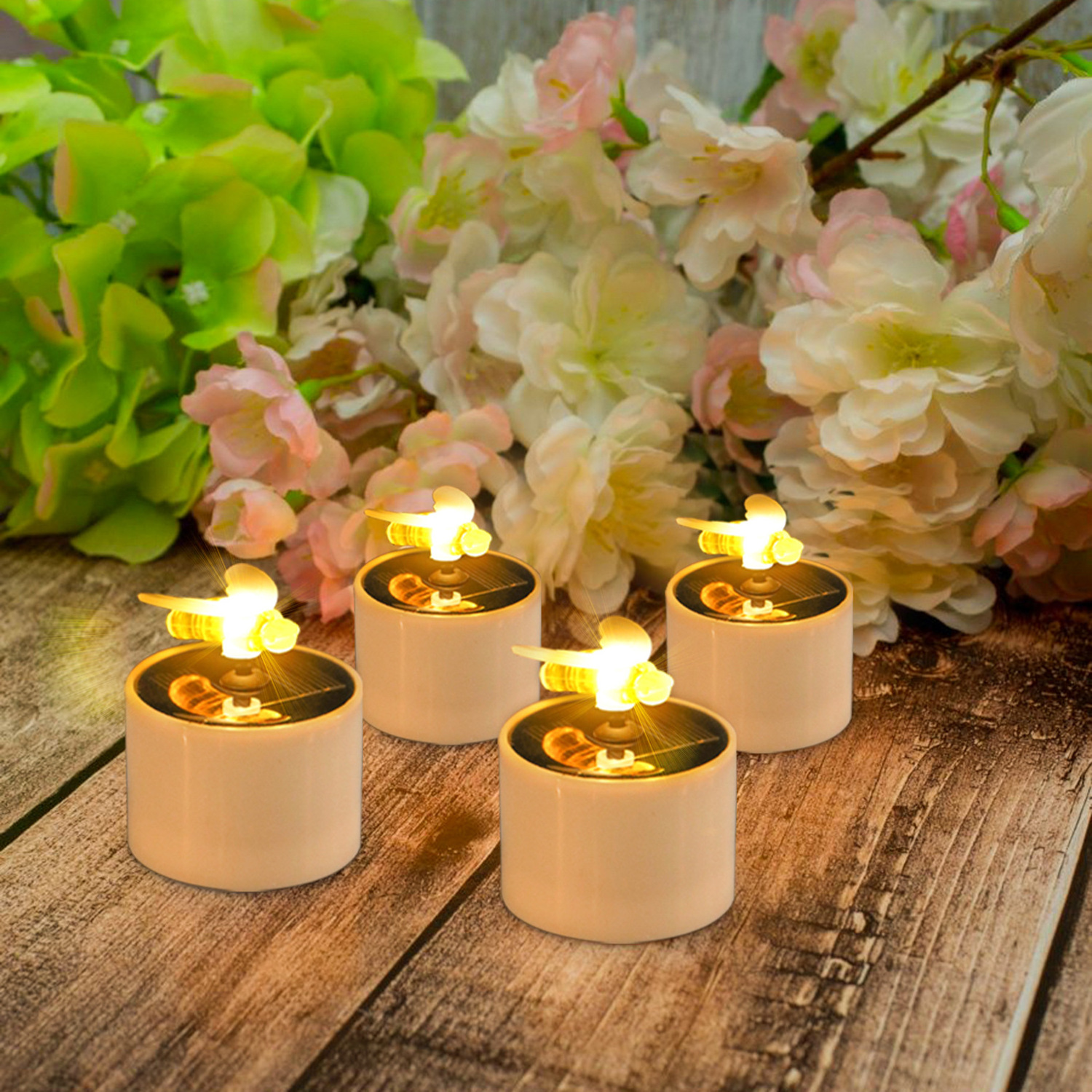 Creative Simulation Bee LED Solar Candle for Outdoor Decorations for Weddings Parties New Year Mother's Day Solar tea canlde