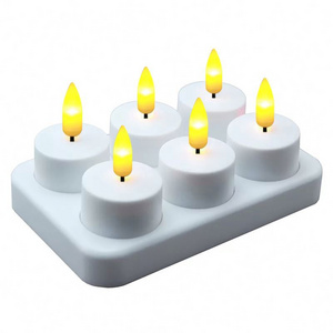 Set of 6 3D Flameless Led Tea Light Candles Warm Light elegant Christmas led rechargeable candle lights with remote control