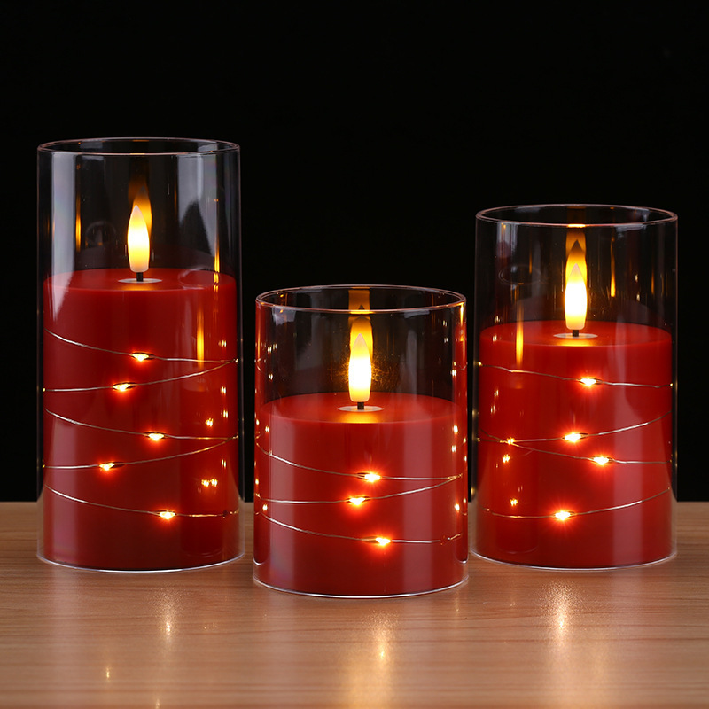 Wedding holiday decorations LED flameless candles flicker remote control With LED light string pillar candles