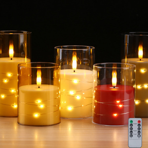 Wedding holiday decorations LED flameless candles flicker remote control With LED light string pillar candles