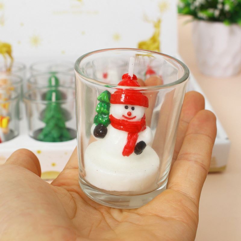 Wholesale 12 / sets of Christmas candles with glass cup snowman snowman Christmas candle light