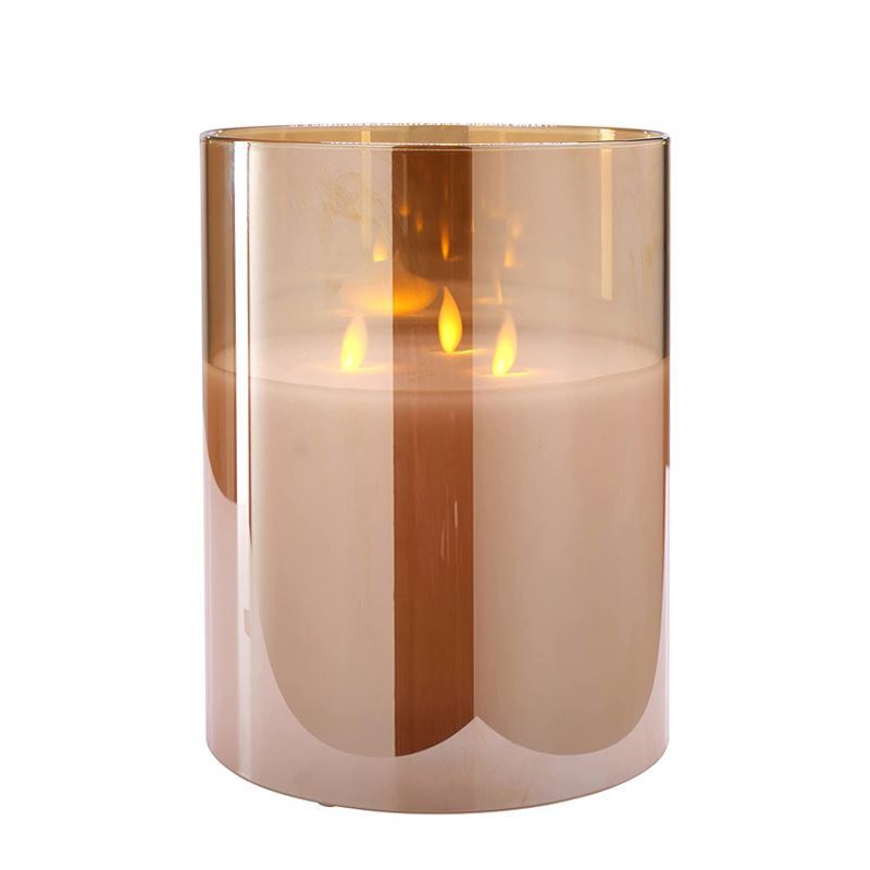 Custom 3-Wick Realistic Flameless Gold Glass Candle Flickering Luxury Decorative large led candles