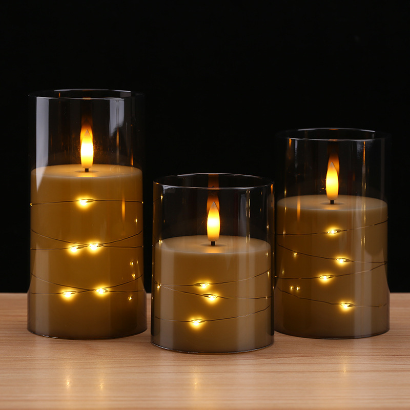 Wedding holiday decorations LED flameless candles flicker remote control With LED light string pillar candles