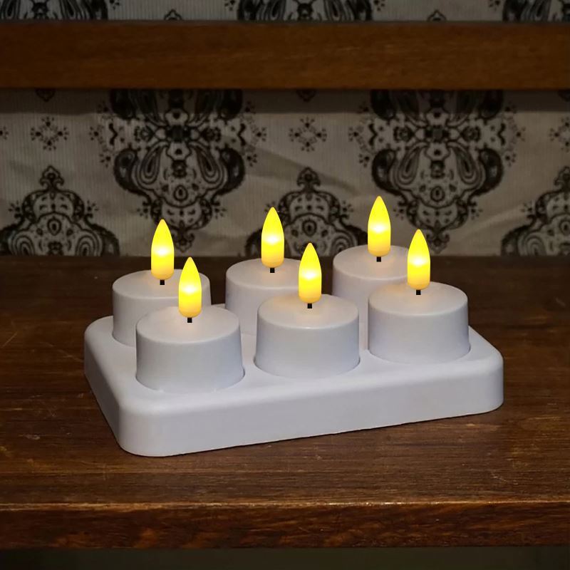 Set of 6 3D Flameless Led Tea Light Candles Warm Light elegant Christmas led rechargeable candle lights with remote control