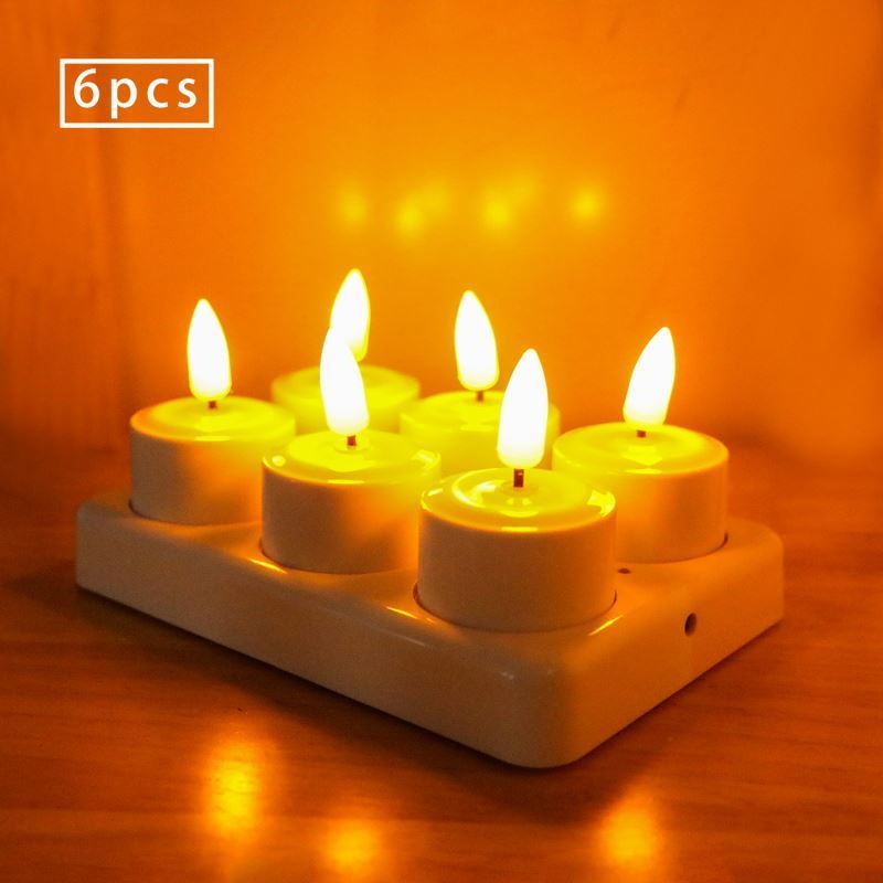 Set of 6 3D Flameless Led Tea Light Candles Warm Light elegant Christmas led rechargeable candle lights with remote control