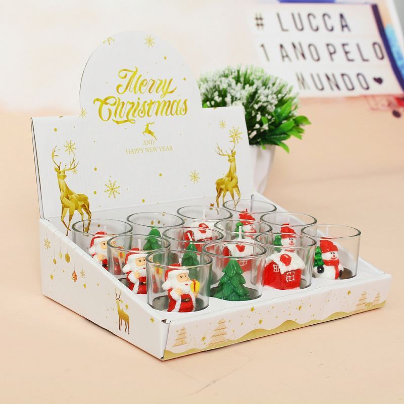 Wholesale 12 / sets of Christmas candles with glass cup snowman snowman Christmas candle light