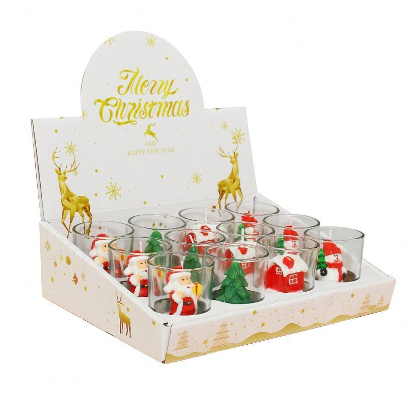 Wholesale 12 / sets of Christmas candles with glass cup snowman snowman Christmas candle light