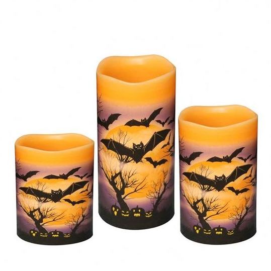 Three sets of candle lights yellow evil pumpkin hotel bar Halloween Flameless LED candles led pillar candle set