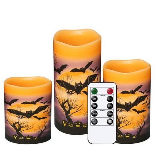 Three sets of candle lights yellow evil pumpkin hotel bar Halloween Flameless LED candles led pillar candle set