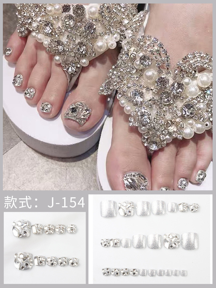 24 Pieces Artificial Toenail Press on  Nails Full Cover Rhinestone Wearable Toe Nails