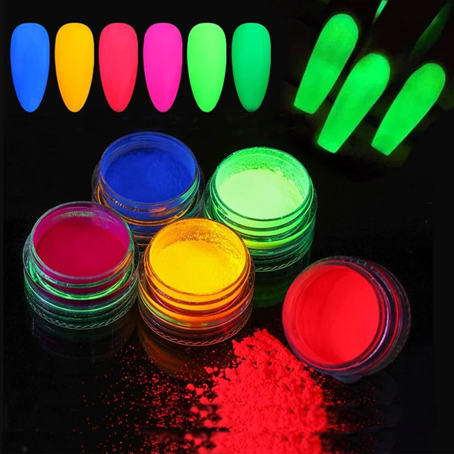 Best Selling Various Colors Glitter Acrylic Nail Powder Glow In The Dark Acrylic Powder Jars For DIY Nail