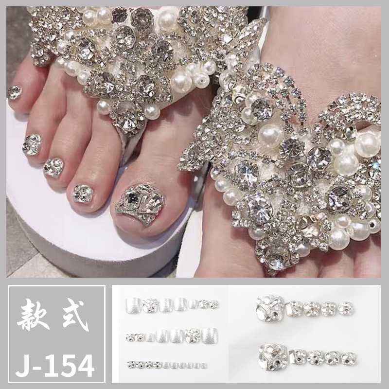 24 Pieces Artificial Toenail Press on  Nails Full Cover Rhinestone Wearable Toe Nails