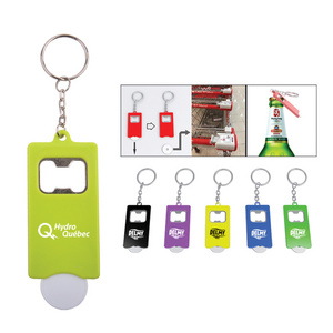 cheap custom supermarket shopping trolley/cart coin with bottle opener keyring