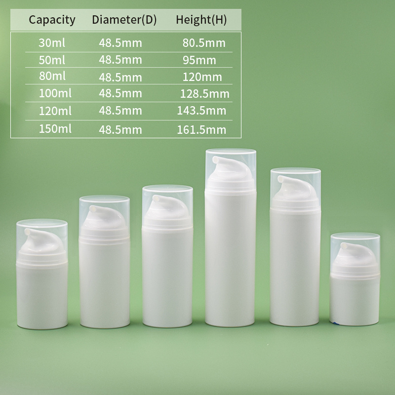 white airless cosmetic pump bottle 30ml 50 ml 80ml 100ml 120ml 150ml