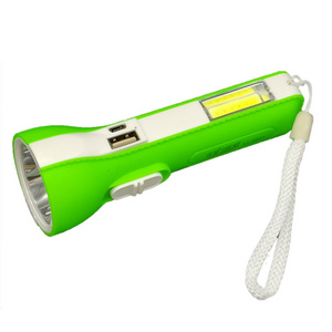 portable usb Rechargeable  18650 battery flashlight with cob light for sale