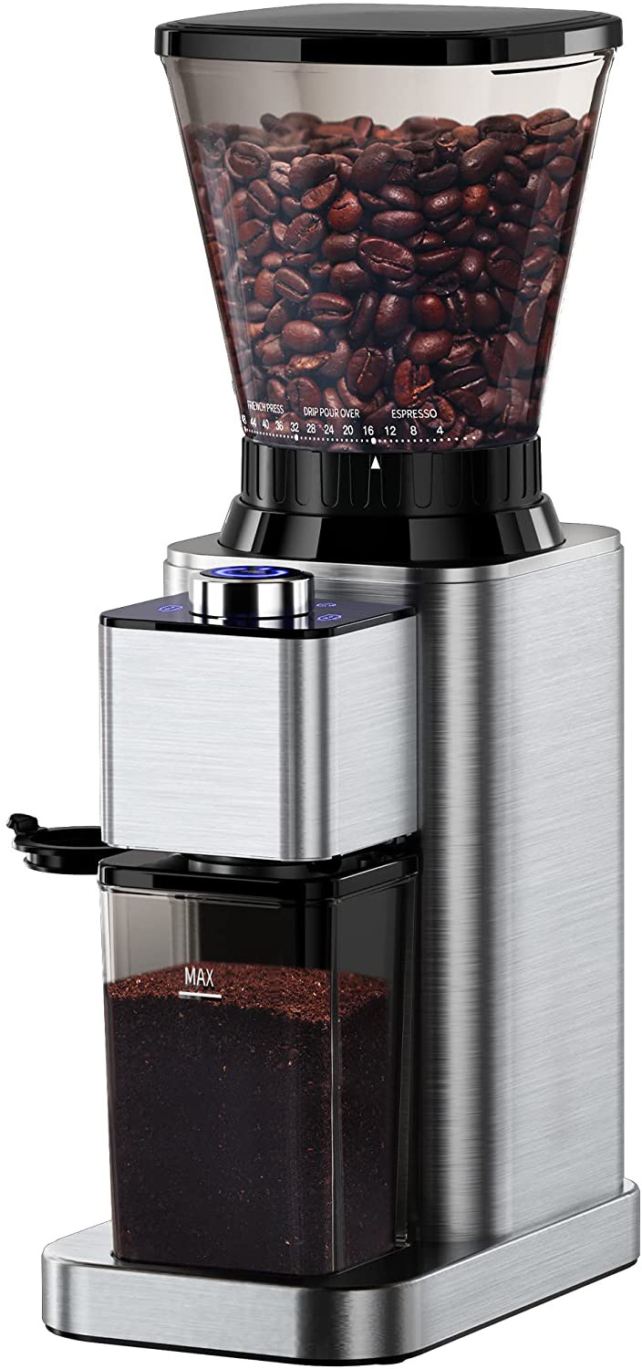 stainless steel body with 48 Grind Settings Anti-static Conical Adjustable  Burr Coffee Grinder