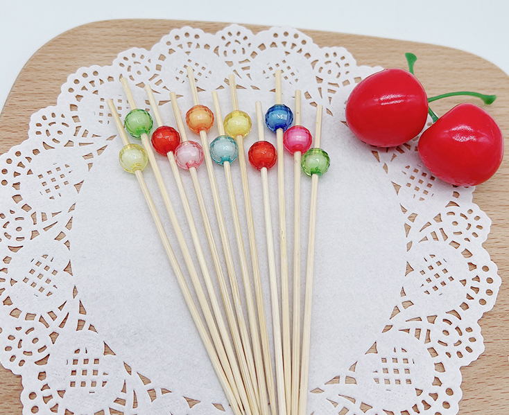 Pearl Skewers Natural Bamboo Party BBQ Picnic Use Decorative Skewers Cocktail Pick Umbrella Skewers