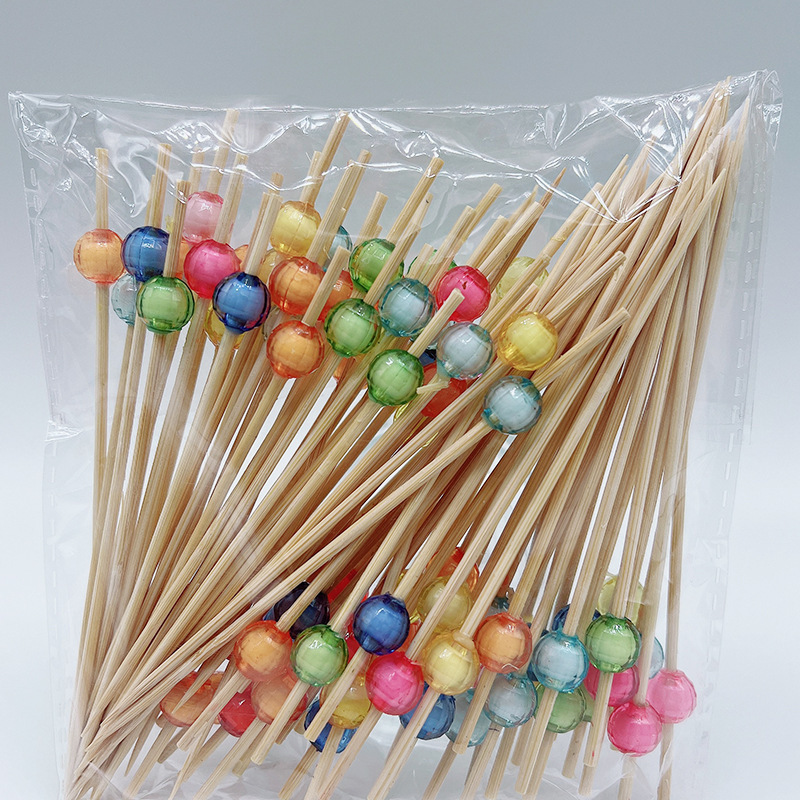 Pearl Skewers Natural Bamboo Party BBQ Picnic Use Decorative Skewers Cocktail Pick Umbrella Skewers