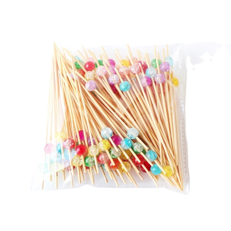 Pearl Skewers Natural Bamboo Party BBQ Picnic Use Decorative Skewers Cocktail Pick Umbrella Skewers