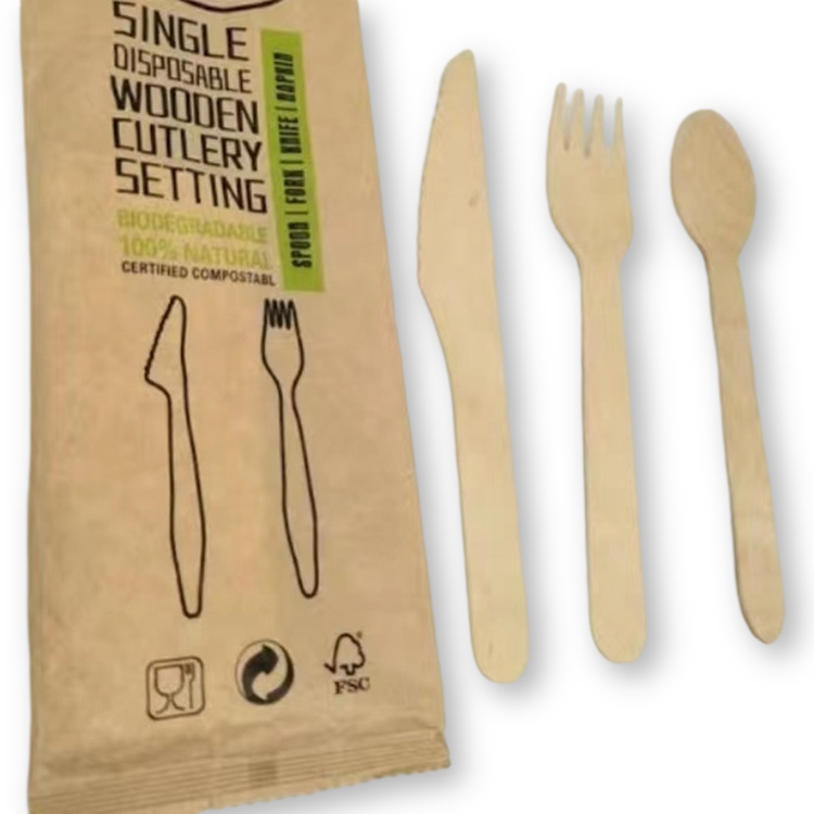 Biodegradable  Bamboo Cutlery Disposable Fork Spoon And Knife Set Disposable Bamboo Tableware