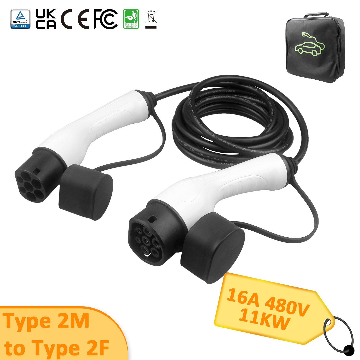 Iec 62196-2 Portable Ev Charger Electric Car Charging Cable Type2 To Type 2 Ev Charging Cable with 10m