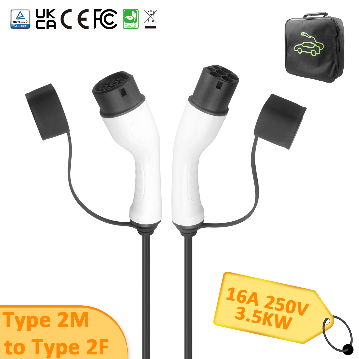 Iec 62196-2 Portable Ev Charger Electric Car Charging Cable Type2 To Type 2 Ev Charging Cable with 10m