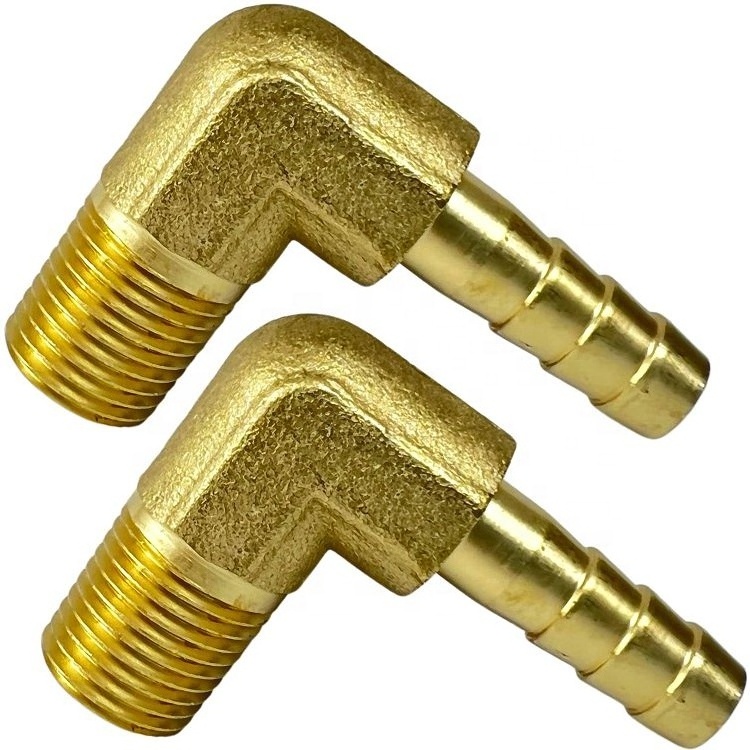 90 degree elbow brass fitting 3/8 hose barb x 1/2-inch male npt coupling