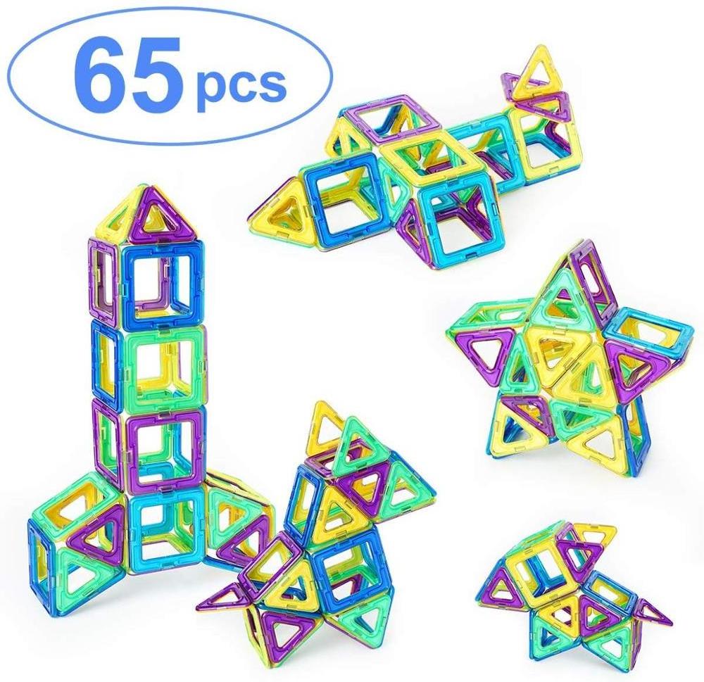 Solid Color Constructor Blocks Toys Plastic Magnetic 3d Building Block 65 Piece Magnetic Building Blocks Set