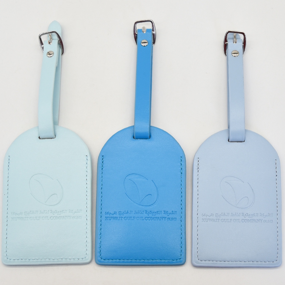 Wholesale bulk wedding favor gift custom logo embossed gold silver stamping blue pink pu faux leather luggage tags