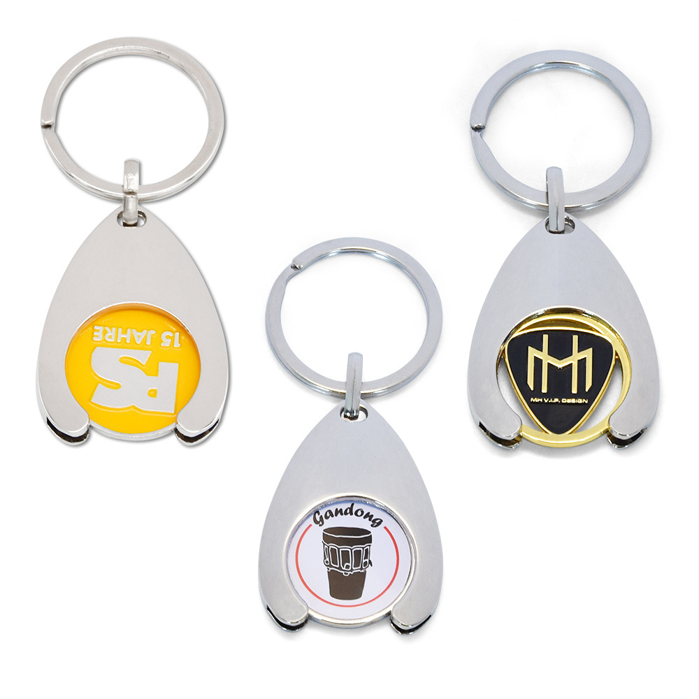 Custom holder keychain token euro shopping trolley key chain ring embossed coin holder keychain