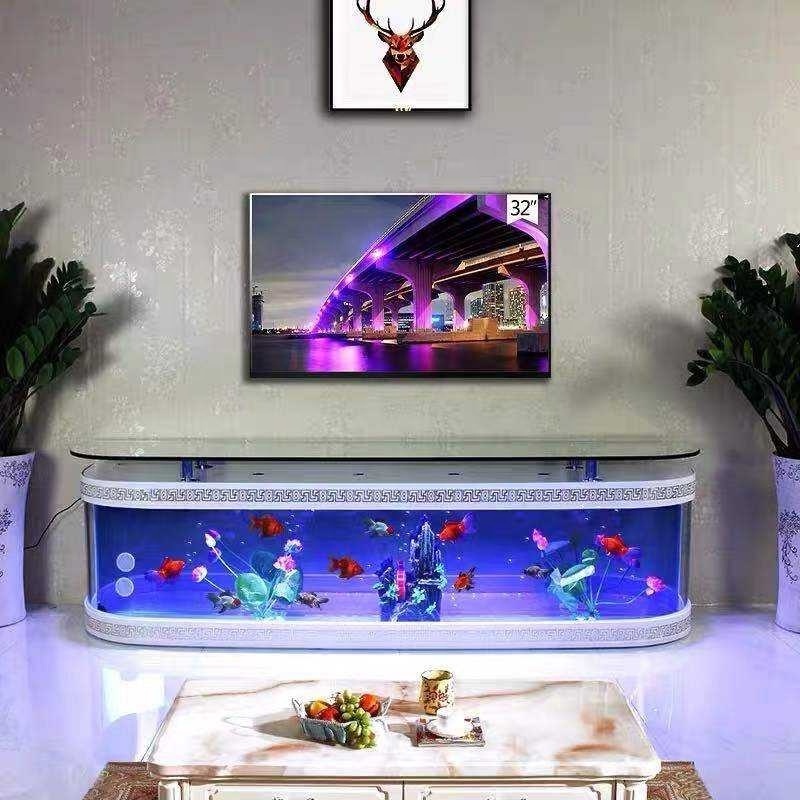 Household furniture luxury glass table coffee table with aquarium tea table and Tv cabinet fish tank stand with lamp