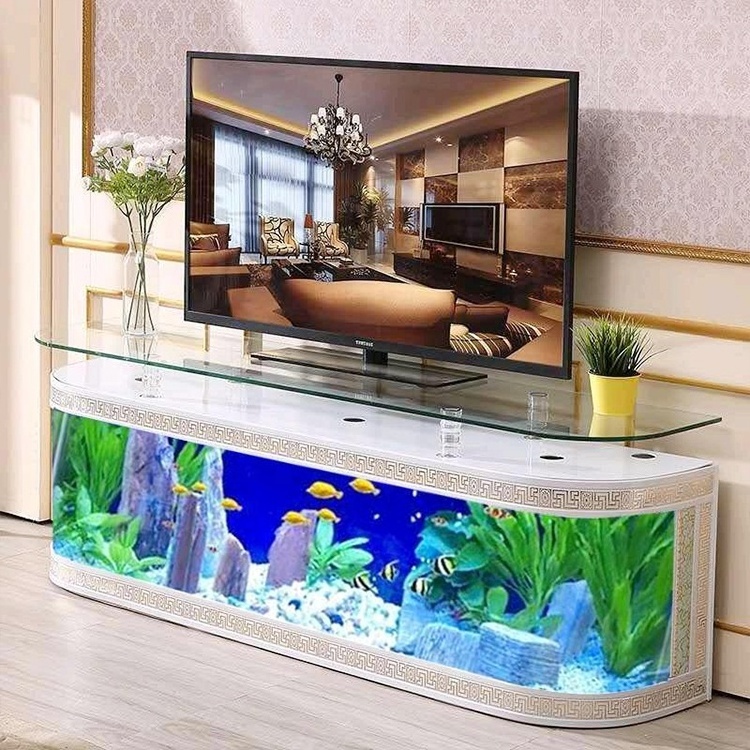 Household furniture luxury glass table coffee table with aquarium tea table and Tv cabinet fish tank stand with lamp