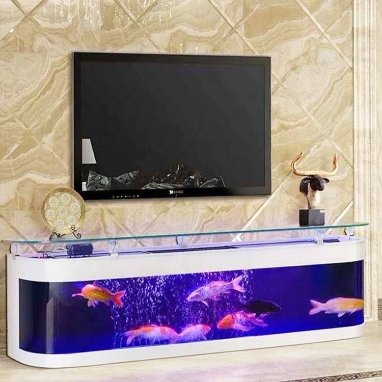 Household furniture luxury glass table coffee table with aquarium tea table and Tv cabinet fish tank stand with lamp