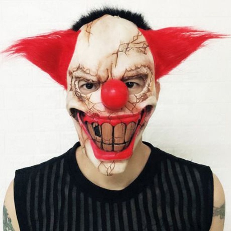 Creepy Latex Goat Mask Halloween Party Props Red-Furred Bad-Faced Clown Latex Scary Joker Mask