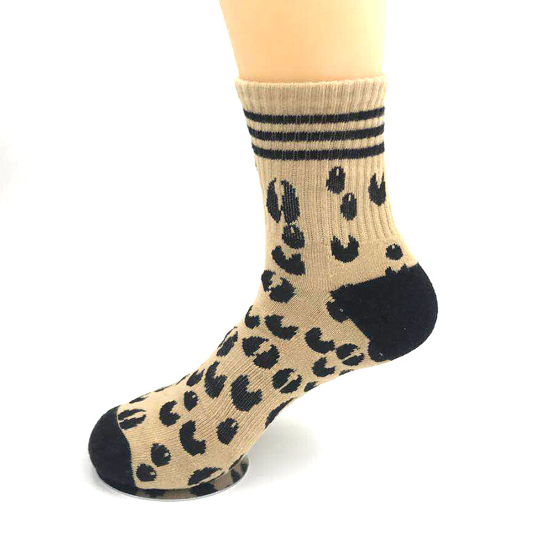 Men Combed Cotton Leopard Sublimation Custom Socks Print