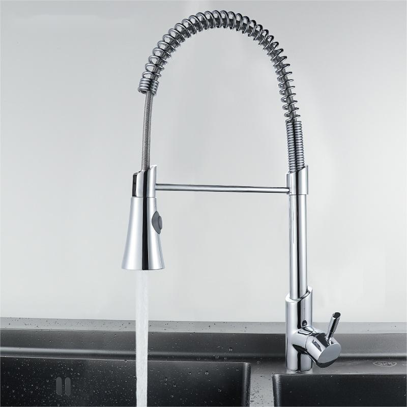 Sink Faucet Kitchen Pull Out Hot and Cold Water Dual Bridge Faucet Eco-friendly Tap Flexible Hose Spring Spray Faucet