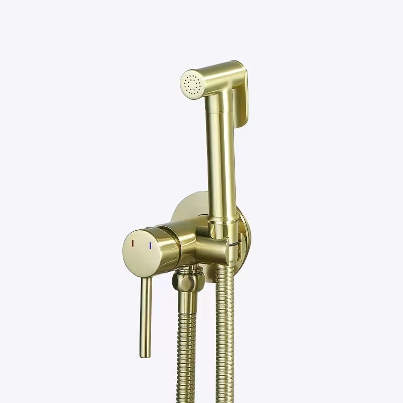 Concealed Faucet Toilet Sprayer Bidet Set Brass Gold Brushed Handheld Wall Mounted Mixer Hot and Cold with Hose Shattaf Set