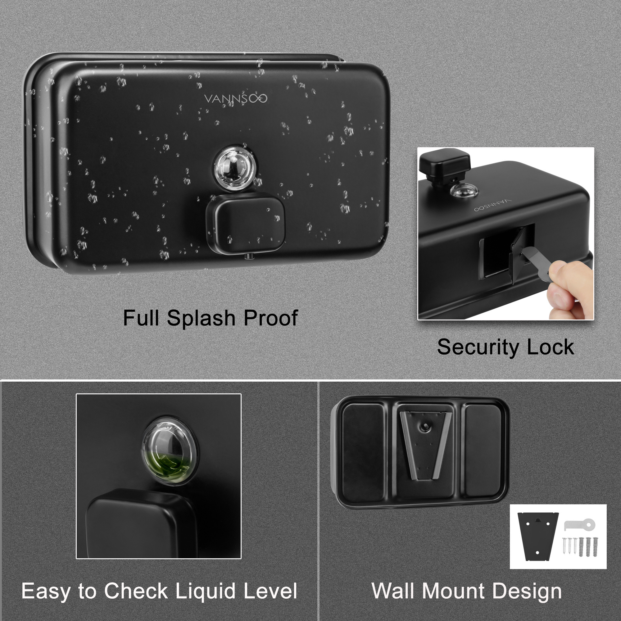 Black power coating manual hand sanitizer wall mounted SUS304 Sanitizer Soap Dispenser