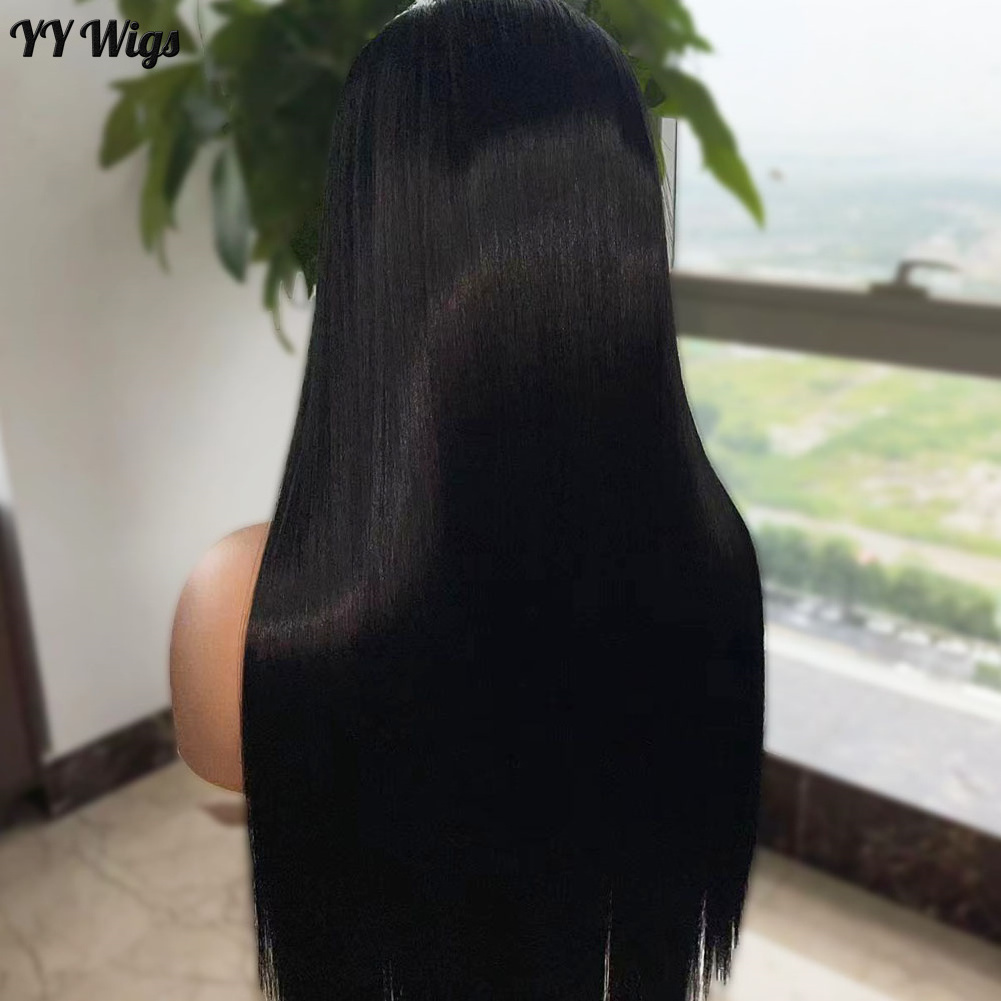 Long Silky Straight Synthetic Hair Black 13X4 Lace Front Wig Futura Hair Heat Resistant Pre Plucked Black Wigs For Black Women