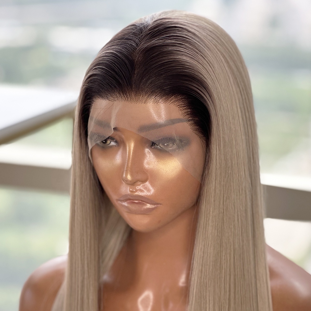 YY WIGS Lace Front Wig for Black Women #1B/103 Dark Roots Honey Blonde Futura Fiber Synthetic Heat Resistant Free Parting