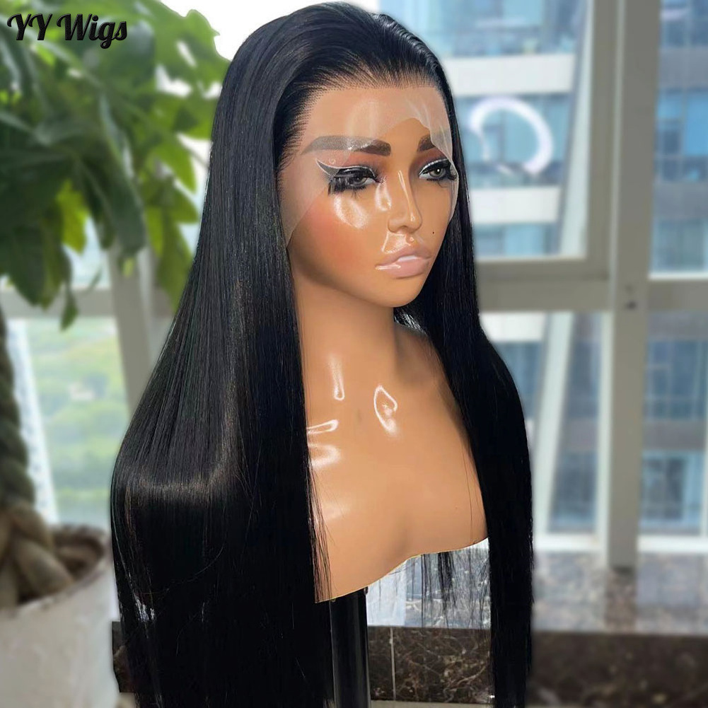 Long Silky Straight Synthetic Hair Black 13X4 Lace Front Wig Futura Hair Heat Resistant Pre Plucked Black Wigs For Black Women