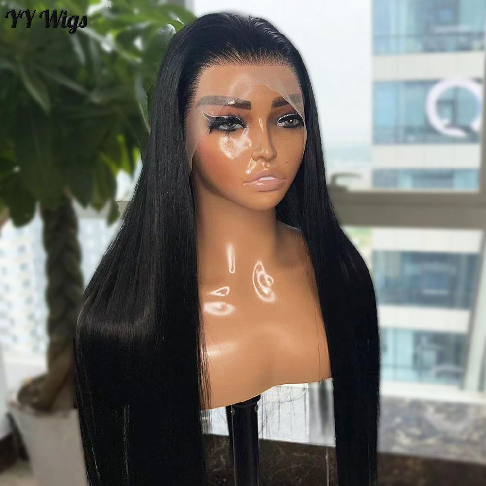 Long Silky Straight Synthetic Hair Black 13X4 Lace Front Wig Futura Hair Heat Resistant Pre Plucked Black Wigs For Black Women