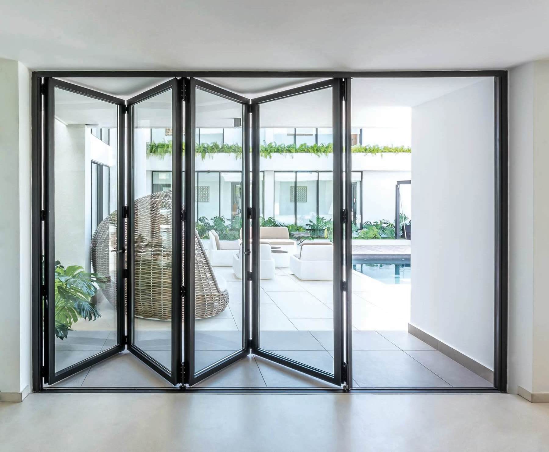 Florida Miami-Dade Approved Anti-Pinch Design External Thermal Break Aluminum Bifold Sliding Folding Glass Doors Patio Balcony