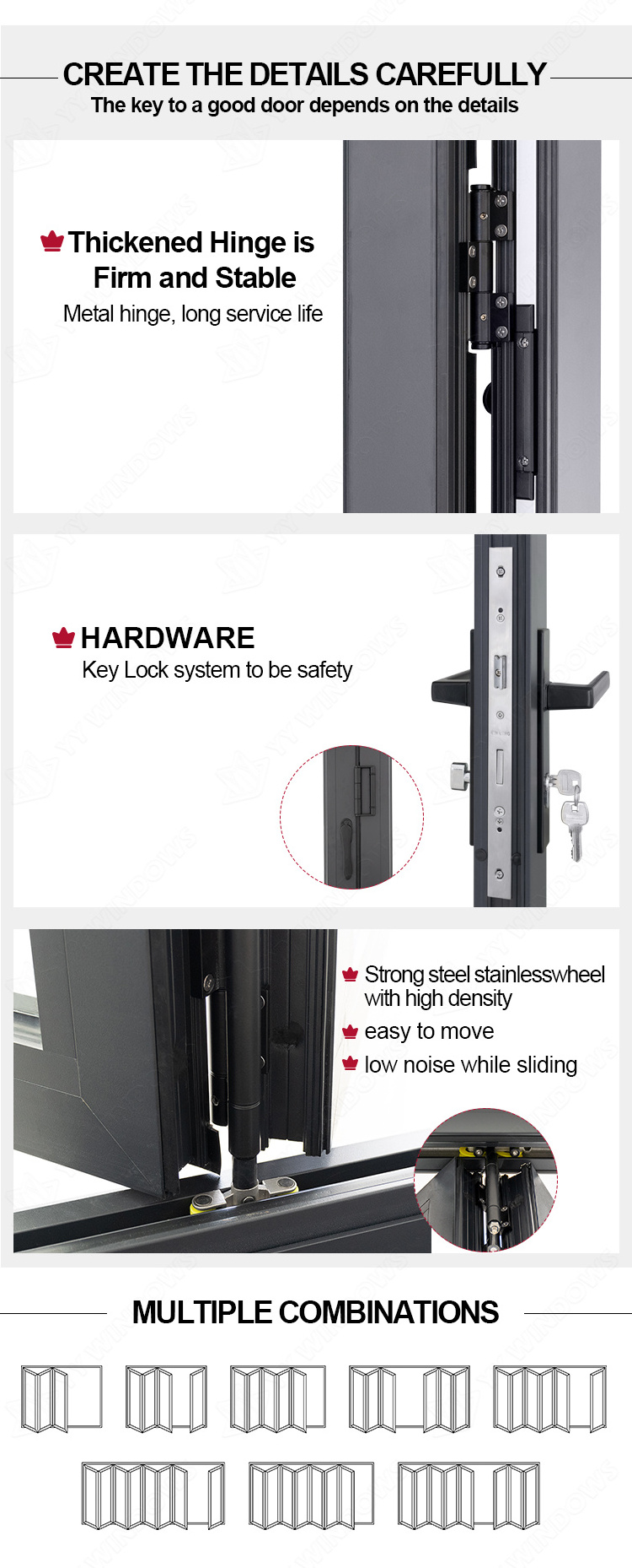 Florida Miami-Dade Approved New Design Exterior Accordion Aluminium Folding Door Patio Folding Glass Door