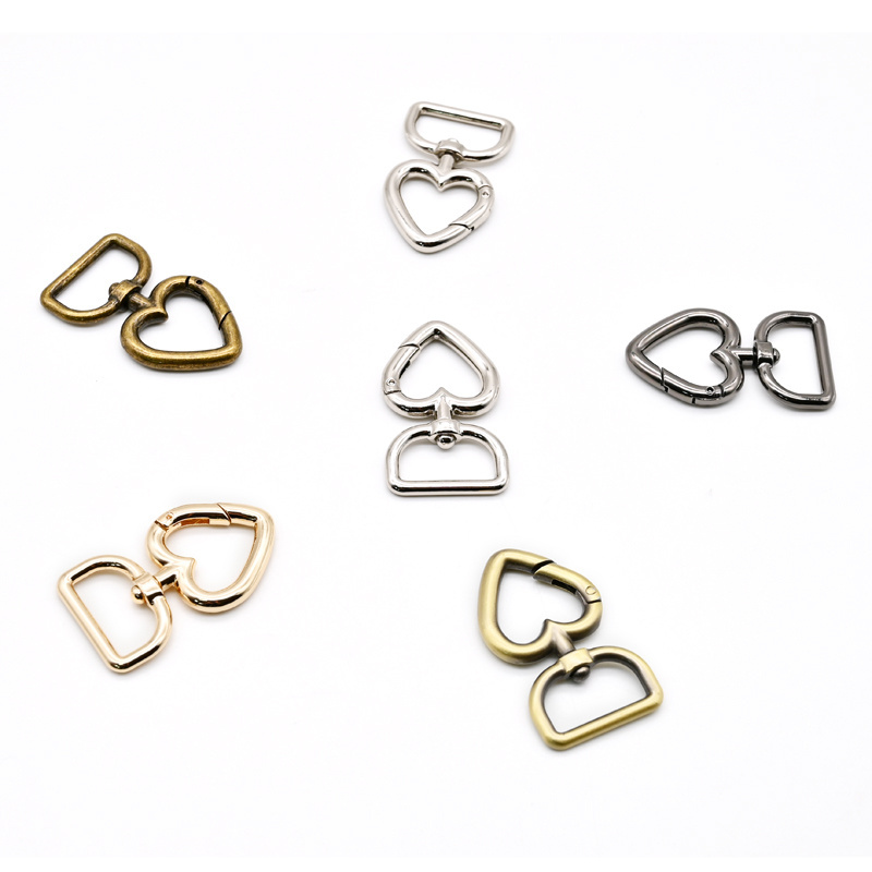 Metal heart shape carabiner clips hook Spring Buckle Elastic Rope Hook For Luggage bag Accessories