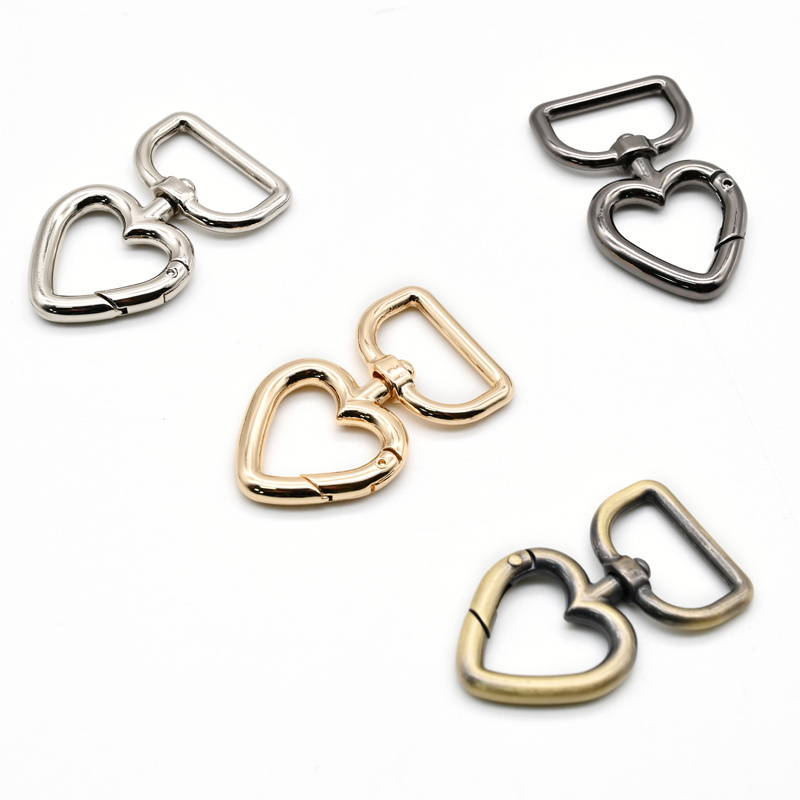 Metal heart shape carabiner clips hook Spring Buckle Elastic Rope Hook For Luggage bag Accessories