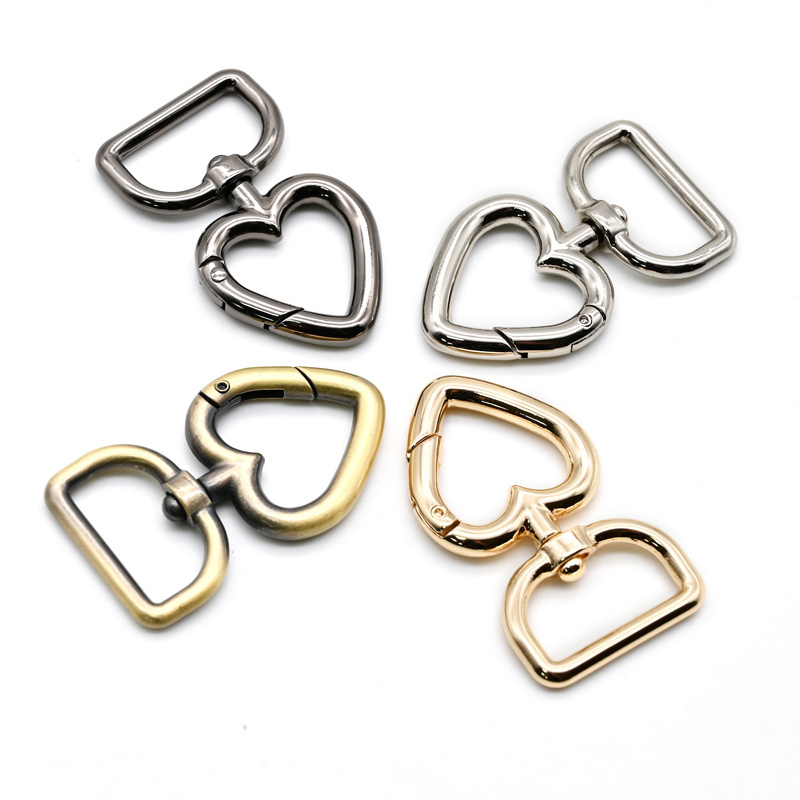 Metal heart shape carabiner clips hook Spring Buckle Elastic Rope Hook For Luggage bag Accessories