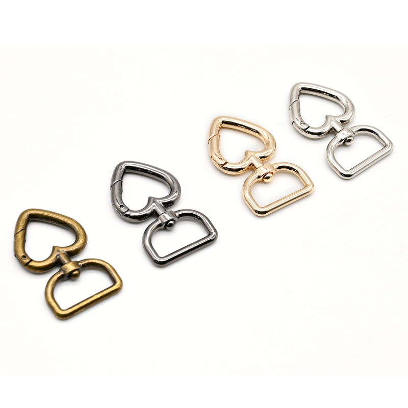 Metal heart shape carabiner clips hook Spring Buckle Elastic Rope Hook For Luggage bag Accessories